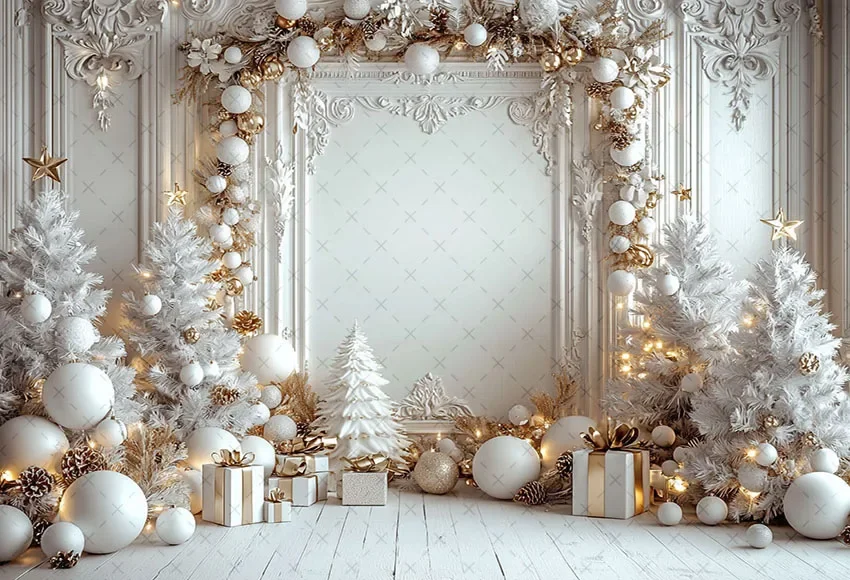 Mehofond التصوير خلفية الشتاء عيد الميلاد الأبيض جدار الهدايا شجرة عيد الميلاد الأطفال الأسرة صورة ديكور خلفية استوديو الصور