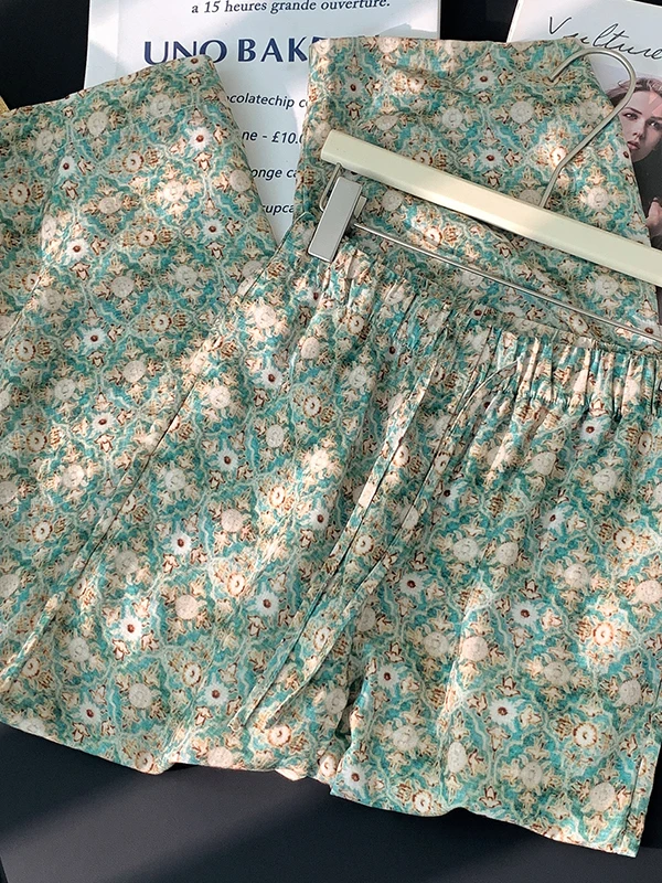 New Chinese Style Vintage Floral Print Wide Leg Pants Women's Loose Elastic Waist Nine Points Casual Pants Summer 2026