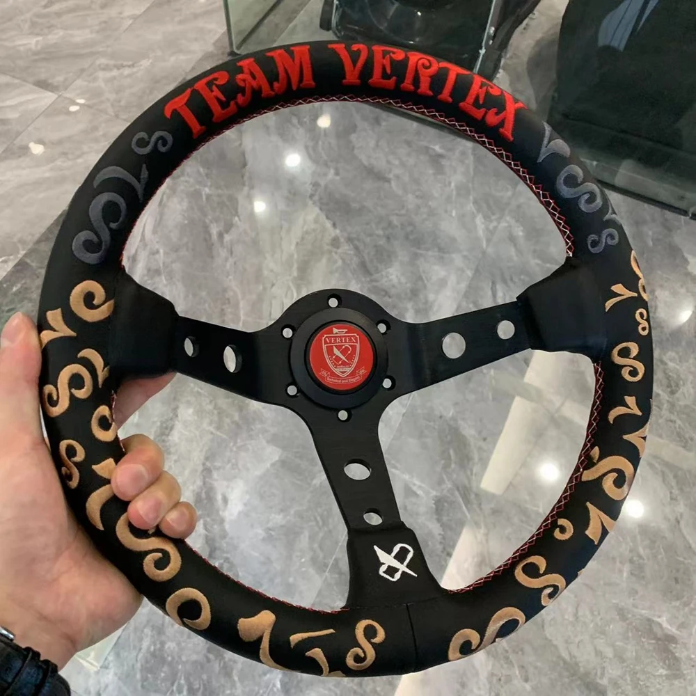 

Vertex 13Inch JDM Real Leather Steering Wheel Car Rally Racing JDM Vertex 78 Steering Wheel Volantes For VW HONDA TOYOTA BMW