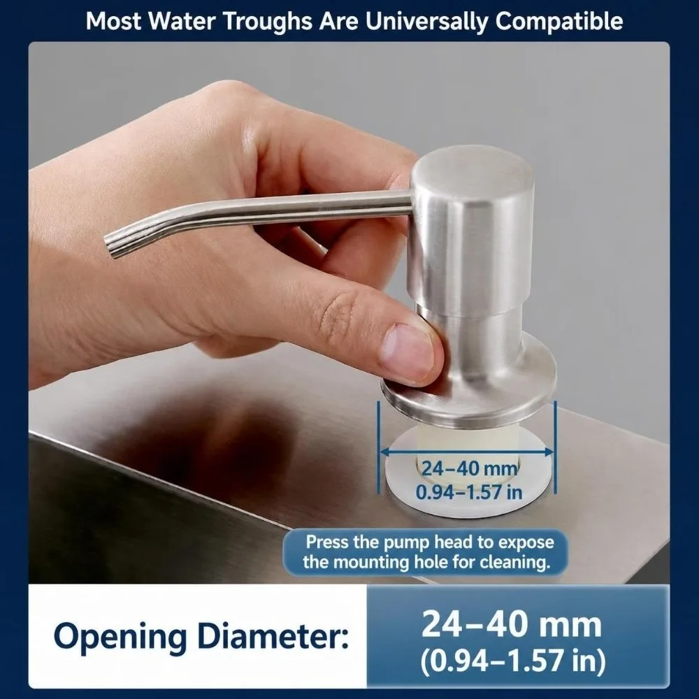 304 Stainless Steel Soap Pump Head Kit Extension Tube 3.94ft Swivel Nozzle Built-In Soap Dispenser Silicone Tube Brushed Finish