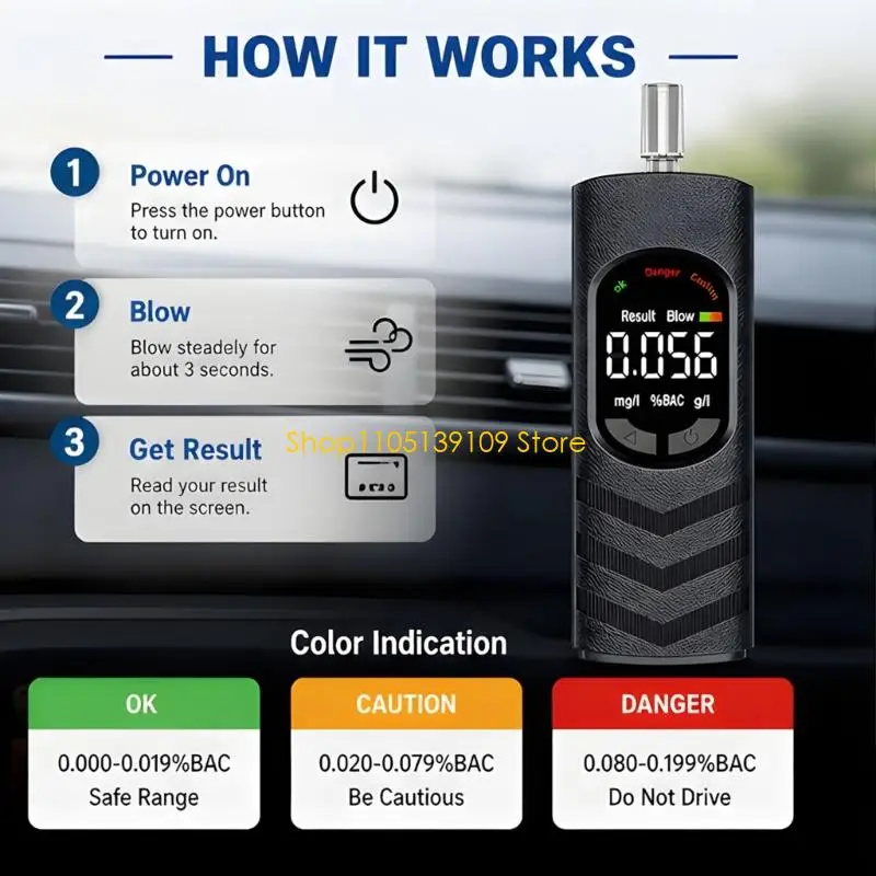 P5ED Breath Tester with Clear Screen & 5 Mouthpieces Set for Drinking Checks
