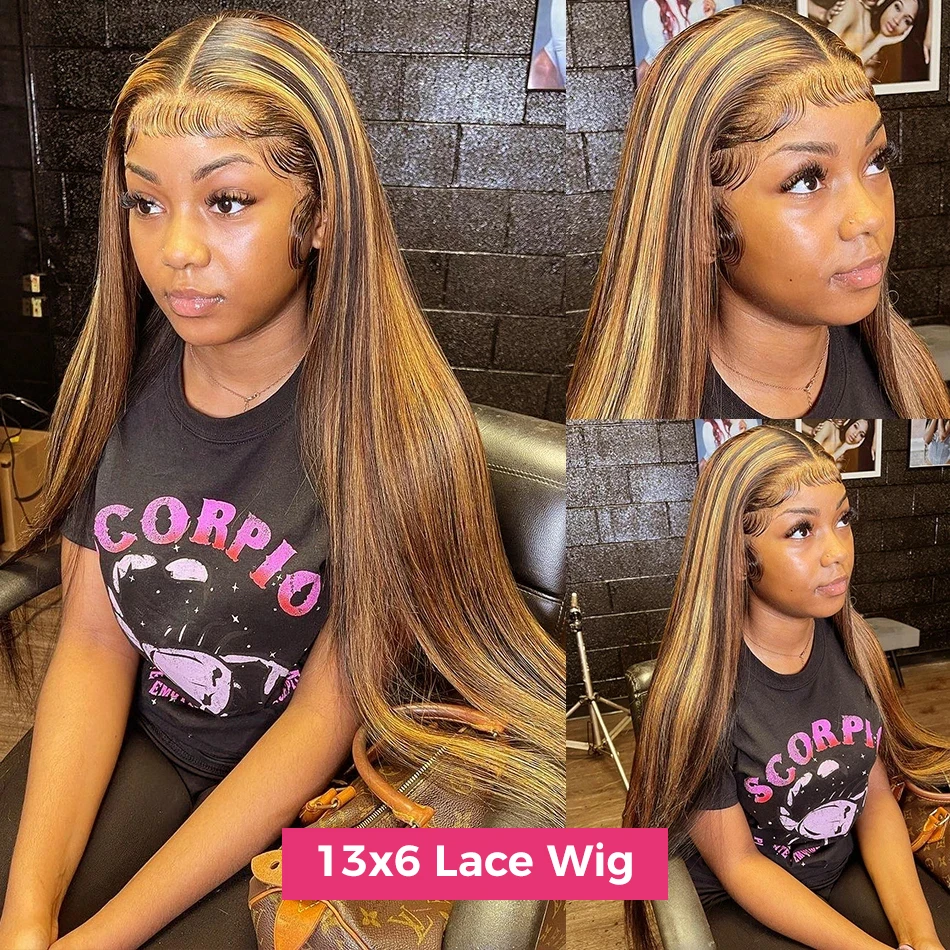 P427 Colored Highlight Ombre 13x4 Transparent Lace Front Human Hair Wigs Glueless Bone Straight Brazilian 13x6 Lace Frontal Wigs