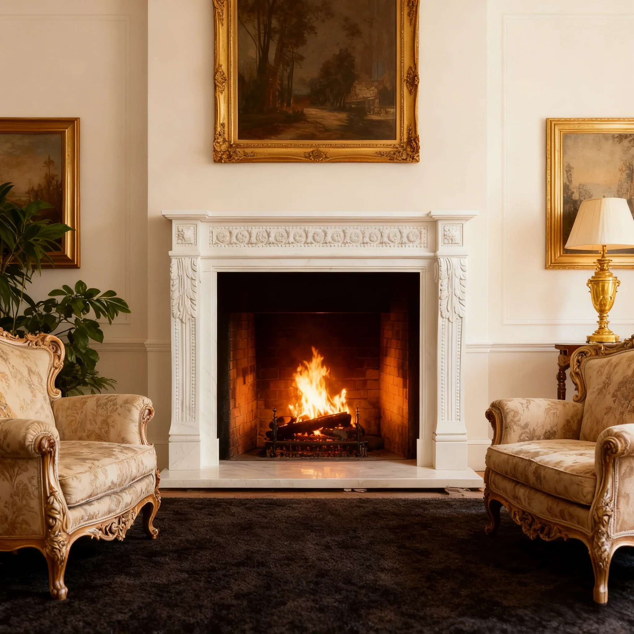 Custom White Marble Mantel Fireplace Modern Luxury Surround Marble Fireplace For Villa Hotel Decoration