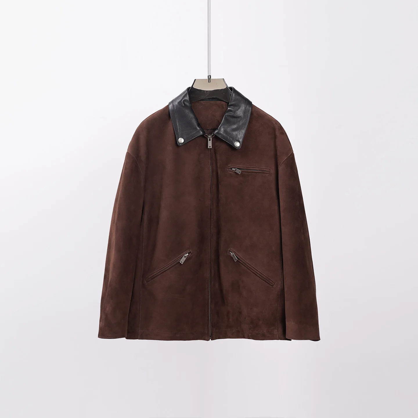 Giacca da donna con colletto in pelle scamosciata di pelle di pecora moda autunno/inverno