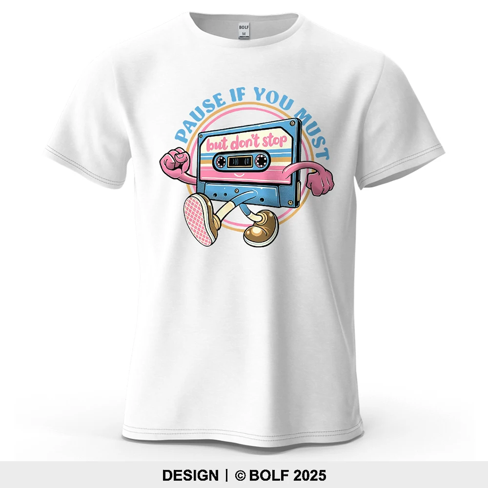 Motivierendes Kassettenband, cartoonisch bedrucktes Herren-T-Shirt, 100 % Baumwolle, übergroße Retro-Grafik-T-Shirts für Damen, T-Shirts, Streetwear