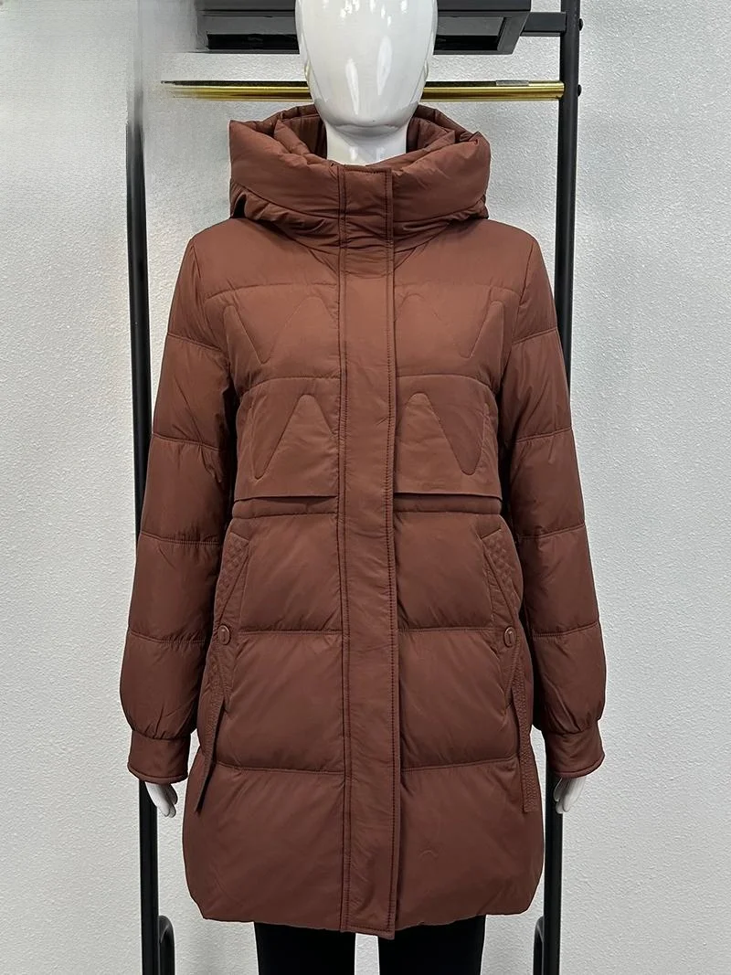 

Thiened Mid-aged Mom down Jaet Women's 2024 New Winter Warm Large Size Loose Hooded White Du down Coat Casual Sle