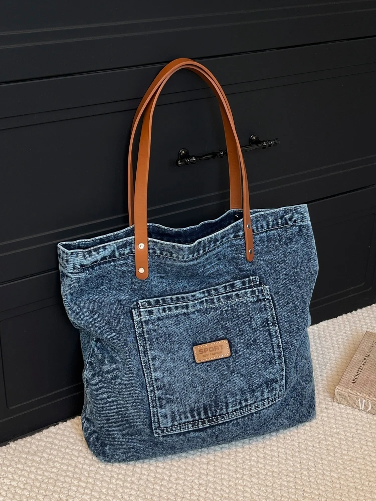 Fashionable Canvas Tote Bag Women's Single Shoulder Bag Versatile Handbag Large Simple Cross-Border Tote Bag Denim Trend