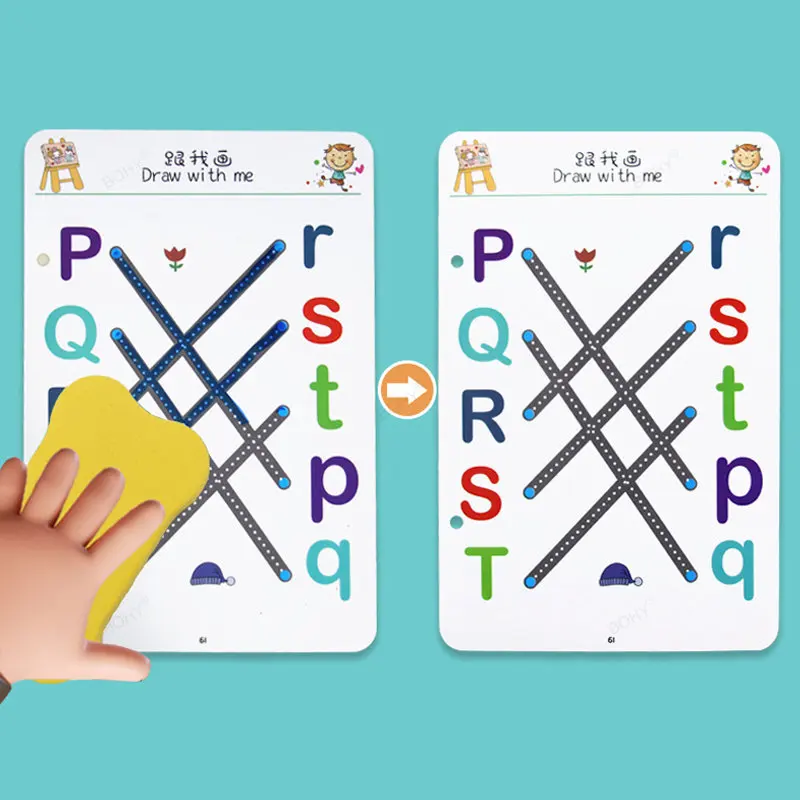 Practice Copybook for Kids Magical Tracing Workbook Set Reusable Magic with Drawing Pens and Eraser Learning To Write Alphabet