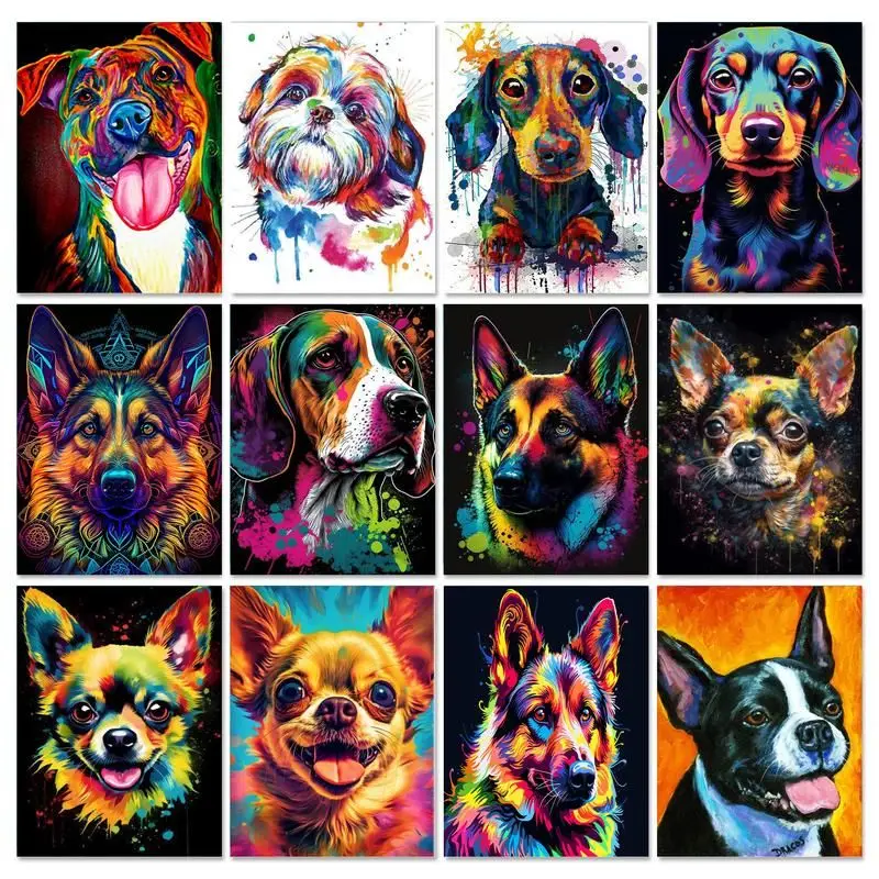 GATYZTORY Picture Painting By Numbers For Adults Dog Animals Drawing Coloring By Numbers Handmade Acrylic Paint For Home Decor