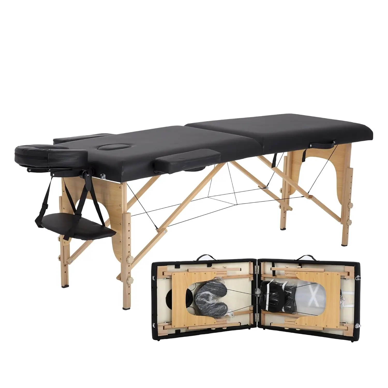 

24in Wide Portable Folding Massage Table Height Adjustable w/ Carry Bag for Spa Facial Tattoo, Custom