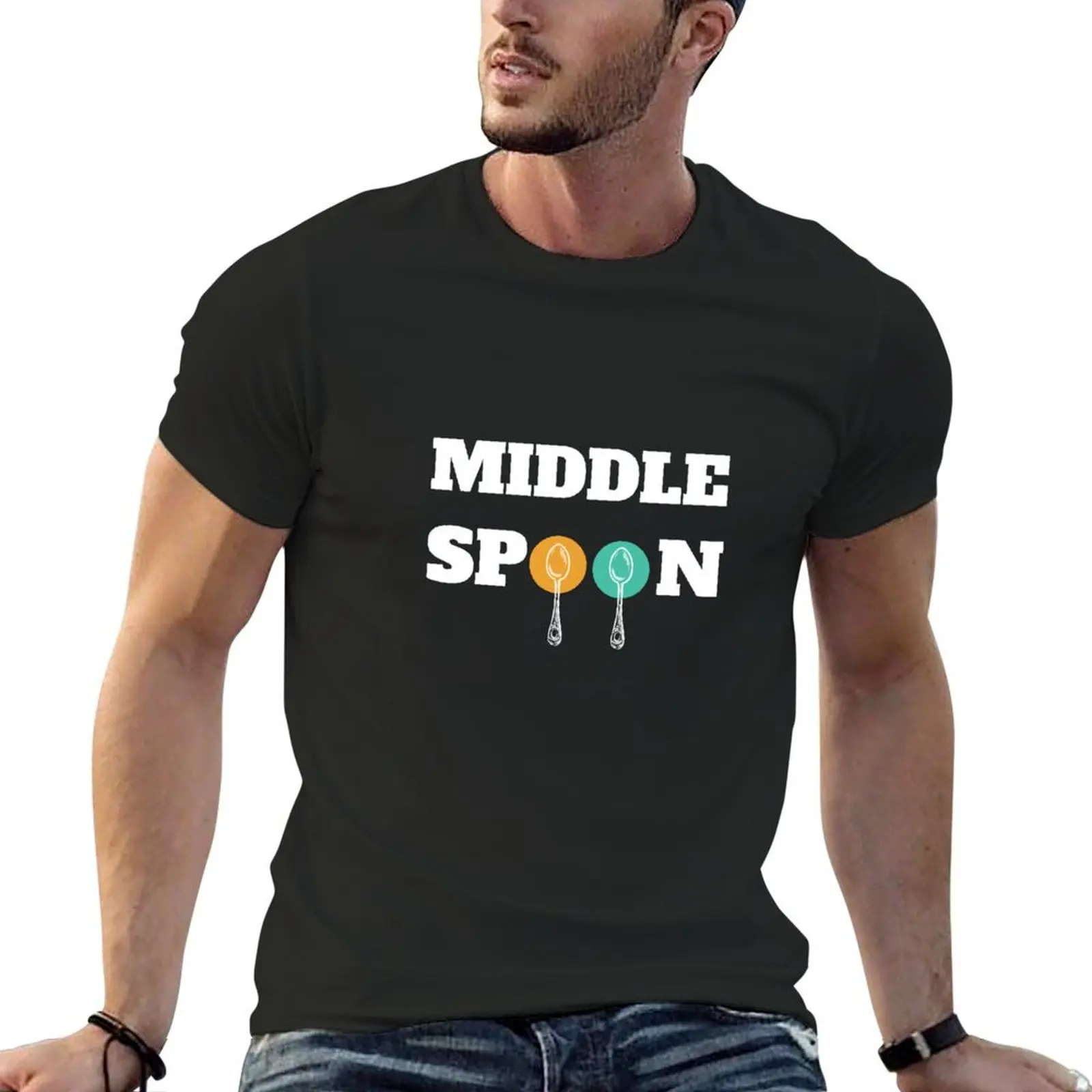 Middle spoon throuple polyamory black T-Shirt boys animal print summer clothes cute clothes slim fit t shirts for men