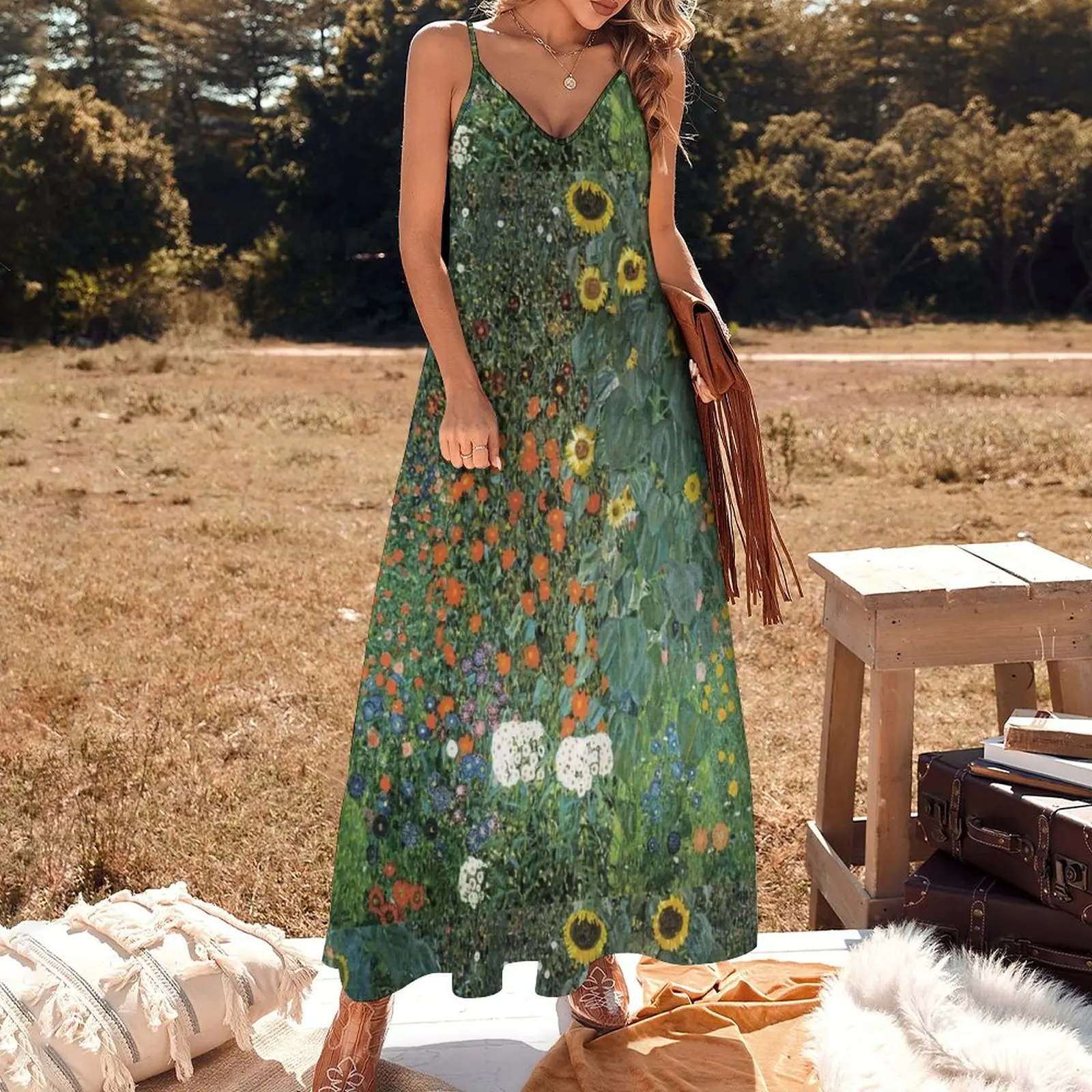 Gustav Klimt - The Sunflower Sleeveless Dress Women dresses summer Clothing Elegant gown dress summer