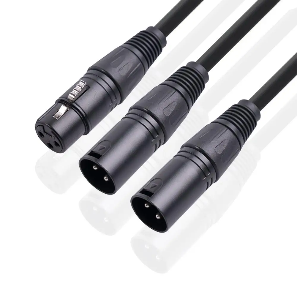 

Professional Female to Male XLR 3 Pin Cable Zinc Alloy 1 to 2 Y Splitter Cord Foil Braided Shielded Audio Cable Mixer