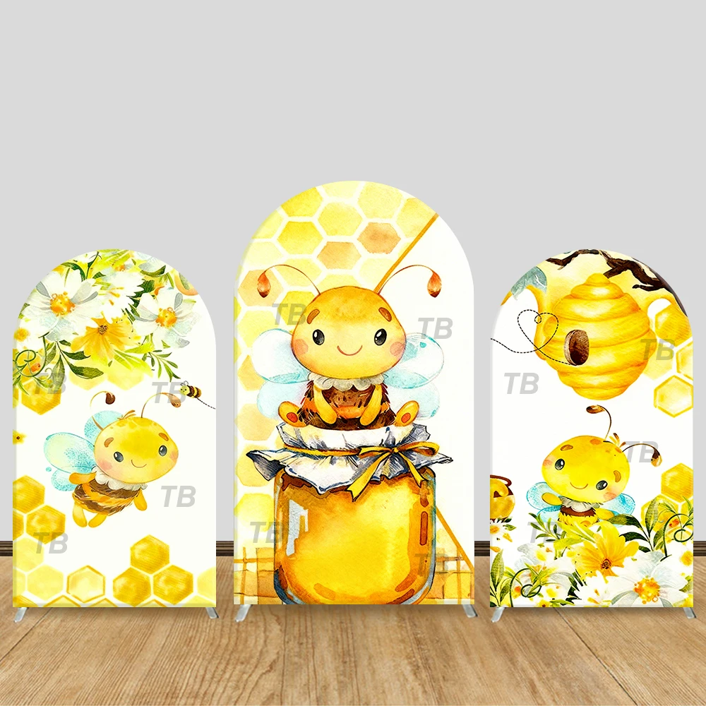 

Cute Bee & Honey Arch Backdrop Cover Watercolor Theme Party Decor Photo Booth Background Kids Birthday Celebration Supplies