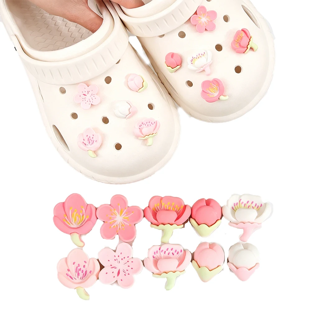 Hot sales 1-12pcs Cartoon Resin Flower Series PVC Shoe Charms Accessories DIY  Detachable Sandal Wristbands Decorations Gifts