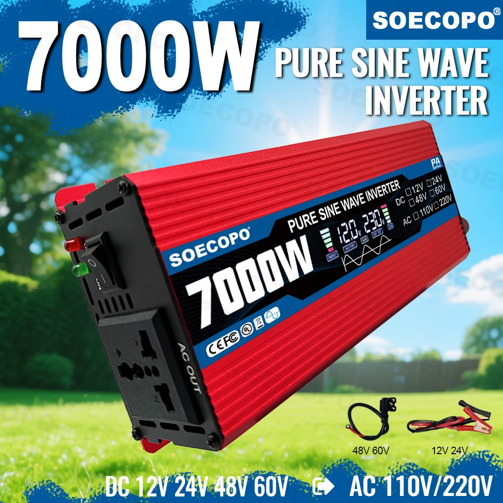 

Pure Sine Wave Inverter SOECOPO 7000W 12V for Solar Inverter DC 12V/24V/48V/60V to AC 110V/220V Current Inverter Home Camping RV