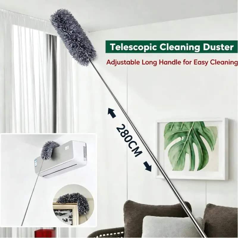 280CM Telescopic Microfiber Duster Bendable Long Handle Extendable Cleaning Brush For Ceiling Furniture Dust Removal