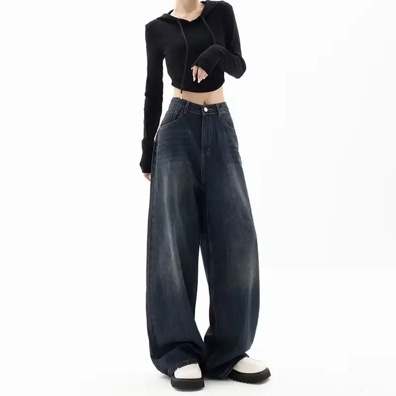 Retro Blue Wide-leg Jeans Mopping Trousers Women