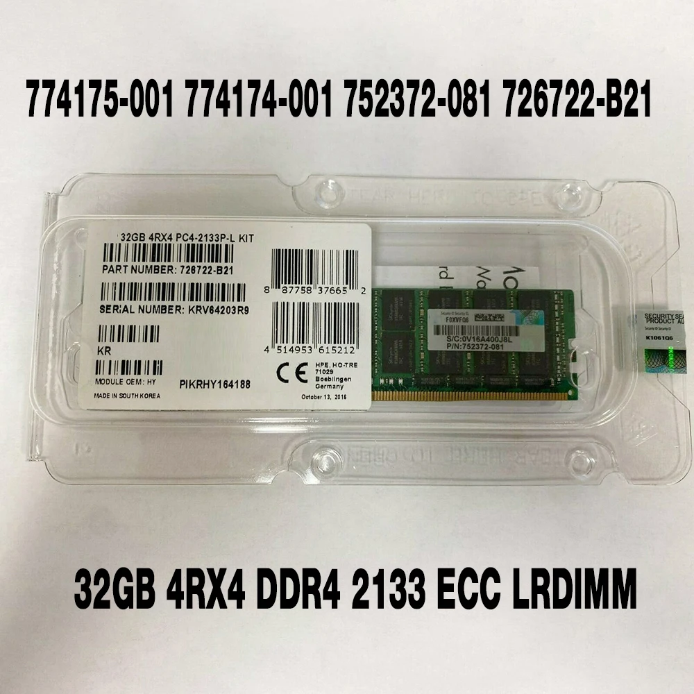 

1PCS 32GB 4RX4 DDR4 2133 ECC LRDIMM For HP Server Memory 774175-001 774174-001 752372-081 726722-B21