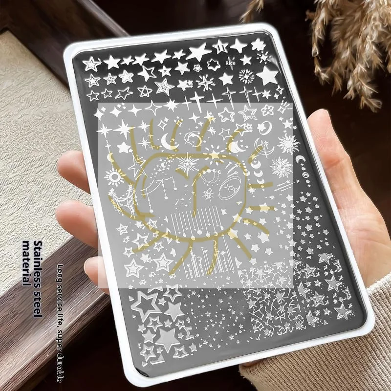 1PCS Cartoon Moon Stars Nail Stamping Plates Rectangle Moudle Stencils Nail Art Stamp Image Plate Manicure Nail Print Tools