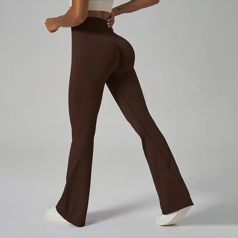 2025年 セクシー シームレス ストレッチ レギンス レディース 薄手 通気性 フィットネス スポーツ ヨガ レギンス 女性 無地 ハイウエスト フレアパンツ