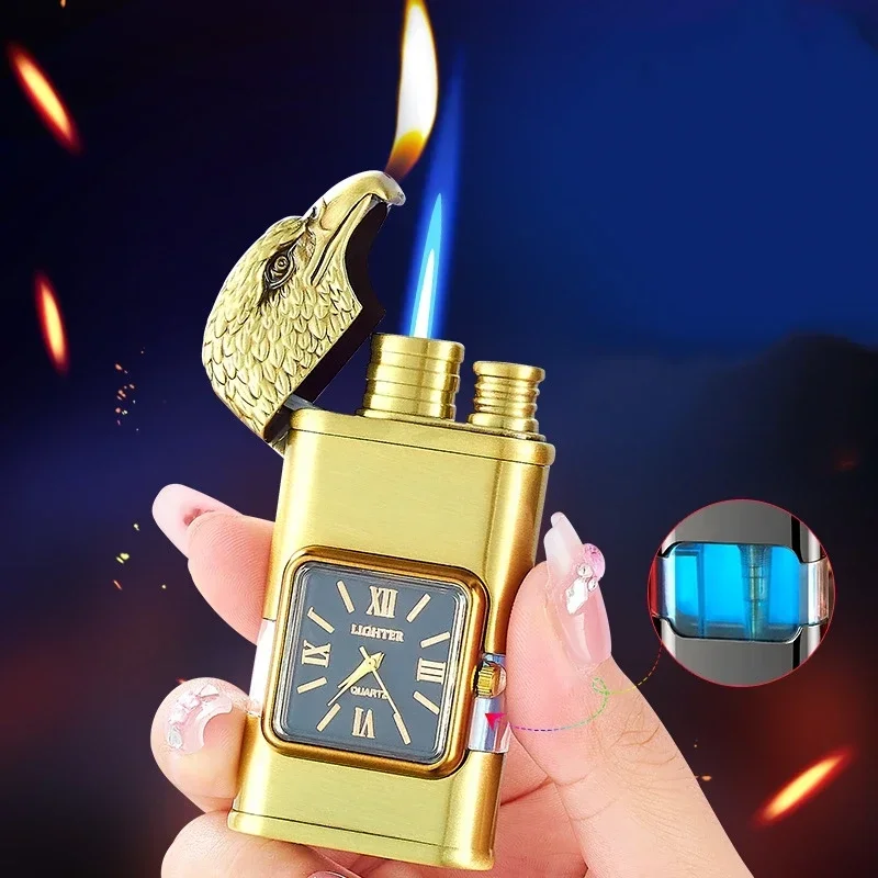 Creative Metal Direct Charge Blue Flame Lighter Personalized Windproof  Elegant Open Flame Double Flame Lighter Men\'s Gift