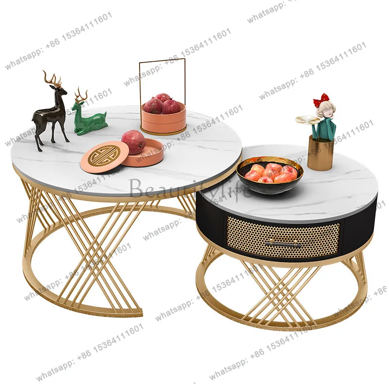 Mother and child rock slab round coffee table combination living room home Nordic simple modern small apartment