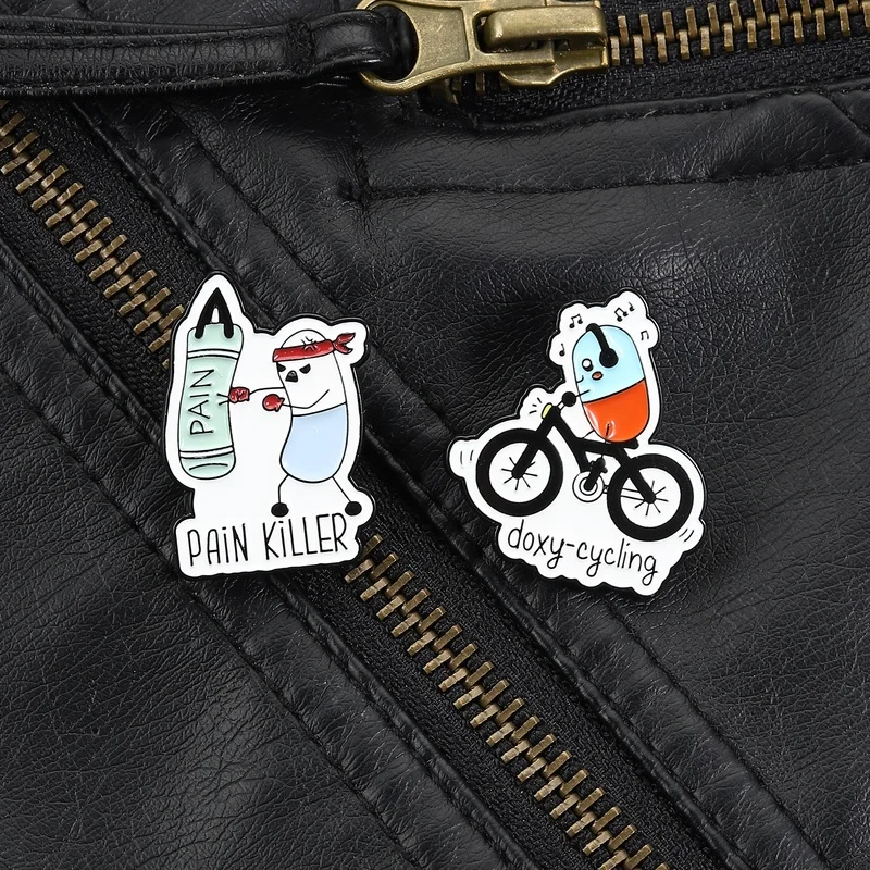 Medicine Pun Pin Doxycycline Cycling Pill and Painkiller Boxing Cute Medical Humor for Nurse Doctor Office Style