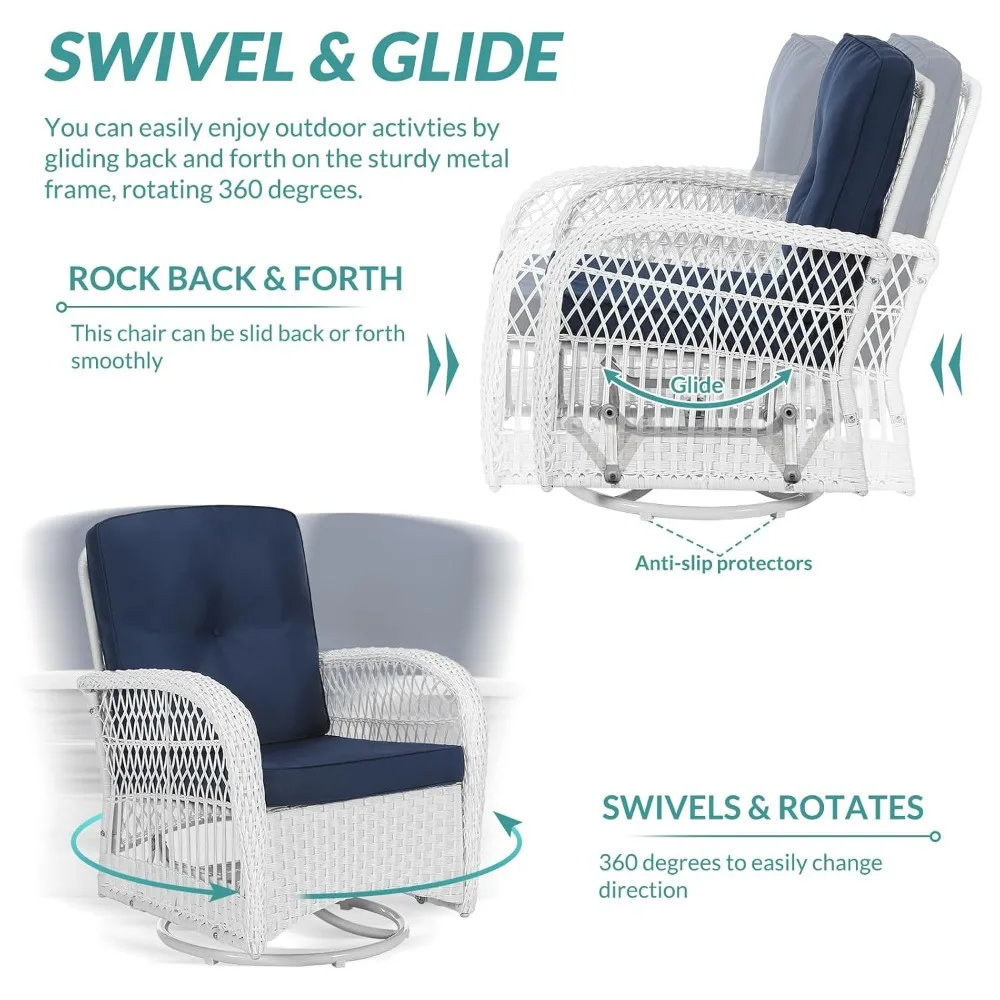 

3 Pieces Outdoor Wicker Swivel Rocker Patio Set, Rocking Chairs Rattan Patio Furniture Sets with Thickened Cushion, Customized