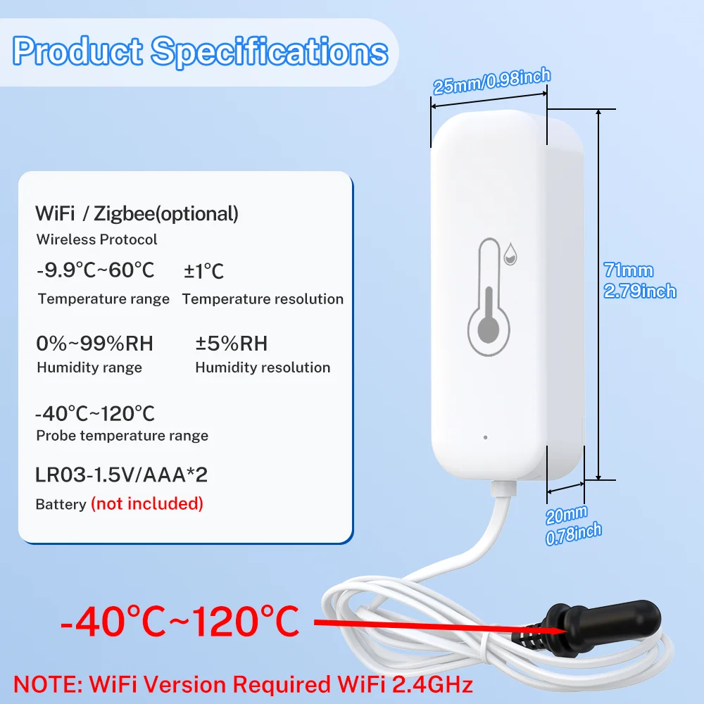 Tuya WiFi External Temperature Probe Sensor Host Temperature Humidity Sensor Thermometer Hygrometer Work with SmartLife Alexa