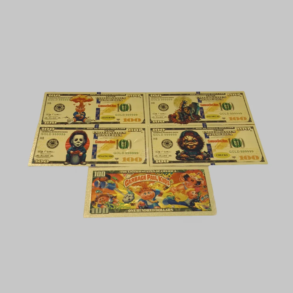 

4pcs Cartoon Characters Garbage Pail Kids Gold Banknote Funny Prank Card Game For Kids Birthday Christmas Gifts Collection
