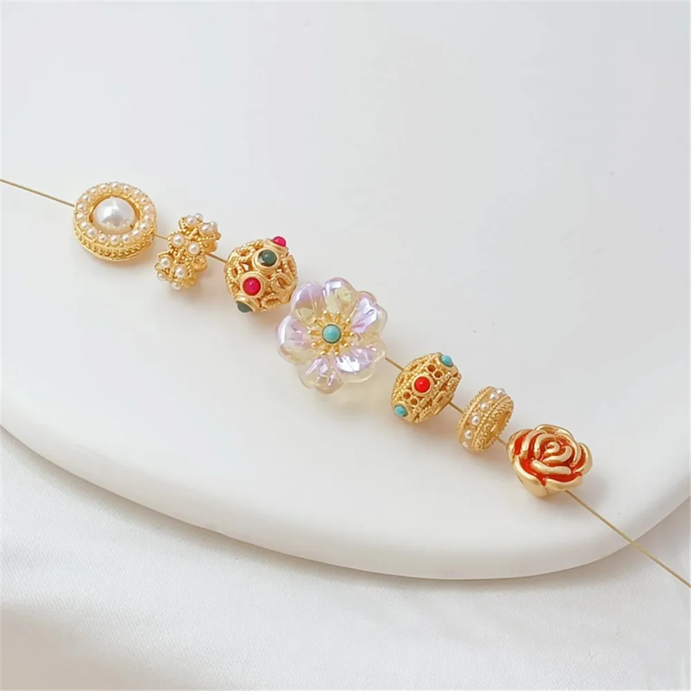 Ancient-style Gold Accessories Oil-dripping Shell-sticking Spacer Beads Rings Nested Bead Ring Flowers DIY Handcrafted Bracelet