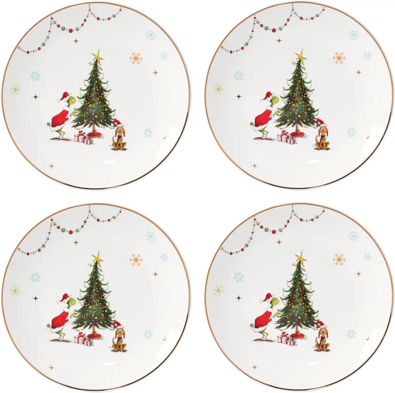 

895052 Merry Grinchmas Dinner Plates, Set Of 4, Green, 10.75', Christmas Drinkware, Holiday Hosting