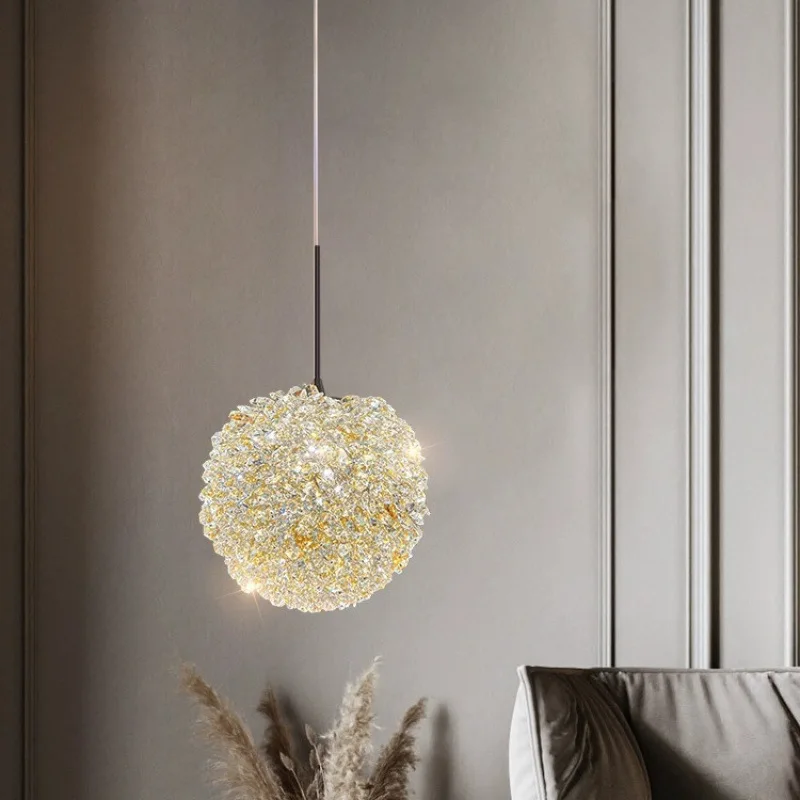 

Modern luxury crystal pendant light, light luxury creative corridor bedside wall light, round ball iron crystal pendant light