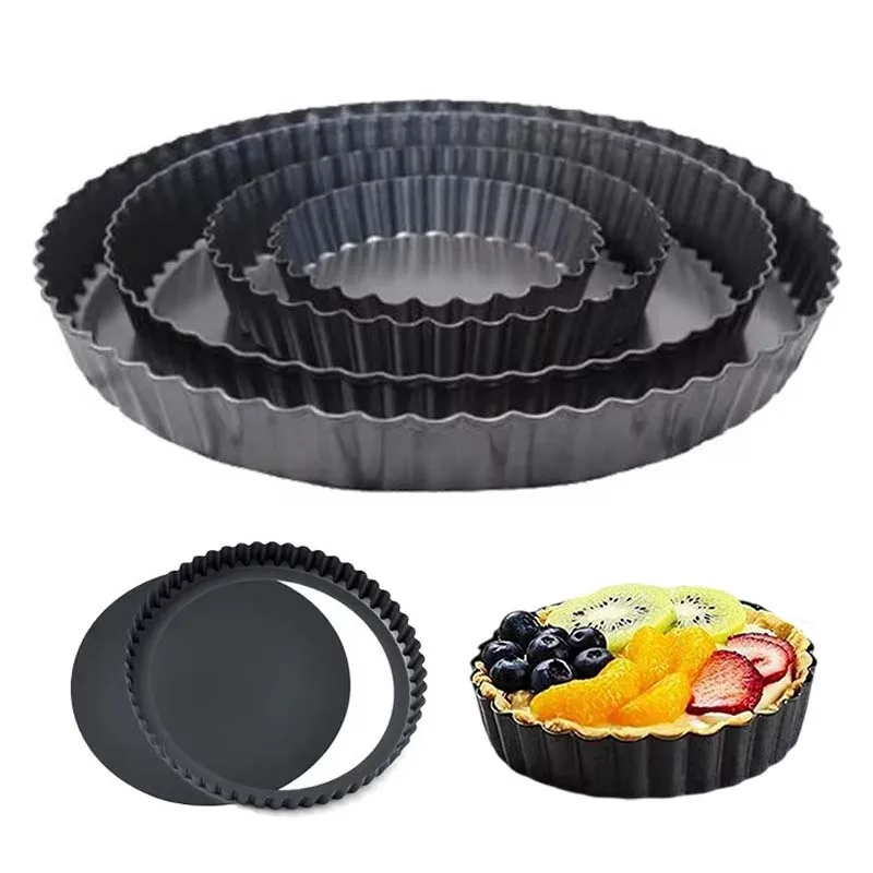 1/3pcs Nonstick Carbon Steel Round Tart Quiche Pans Removable Bottom Baking Tool Pizza Baked Mould Bakeware Kitchen Tools TMZ
