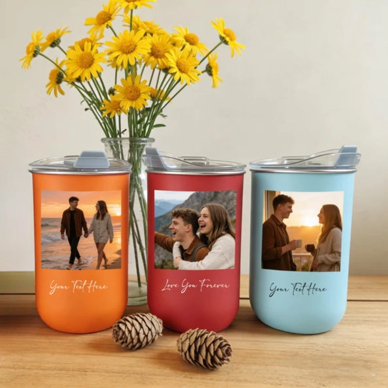 Personalized Photo Text Insulated Mug 10oz 300ml Custom Logo Stainless Steel Coffee Mug Anniversary Birthday Valentine Gift Set