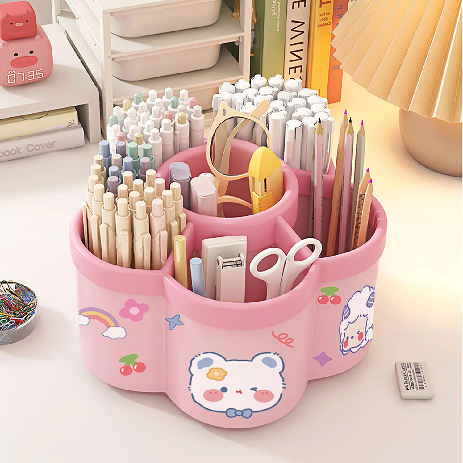 

360° Rotating Pen Holder Multi-Compartment Storage School Dorms Office Desk Stationery Makeup Brush Organizer