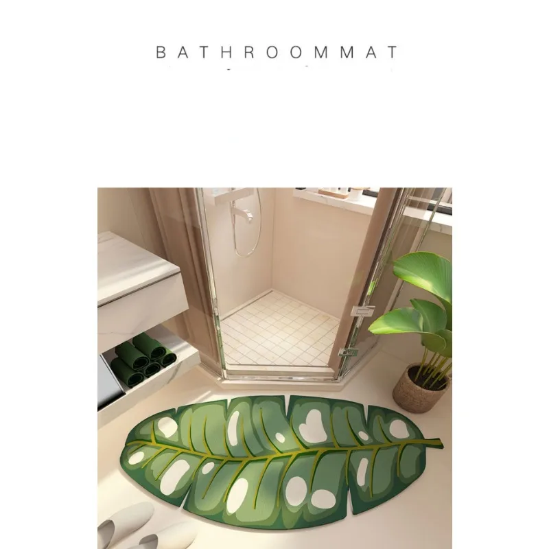 Luxurious Unique-Shaped Rug for Bathroom  Absorbent and Slip-Resistant with Green Plant Design