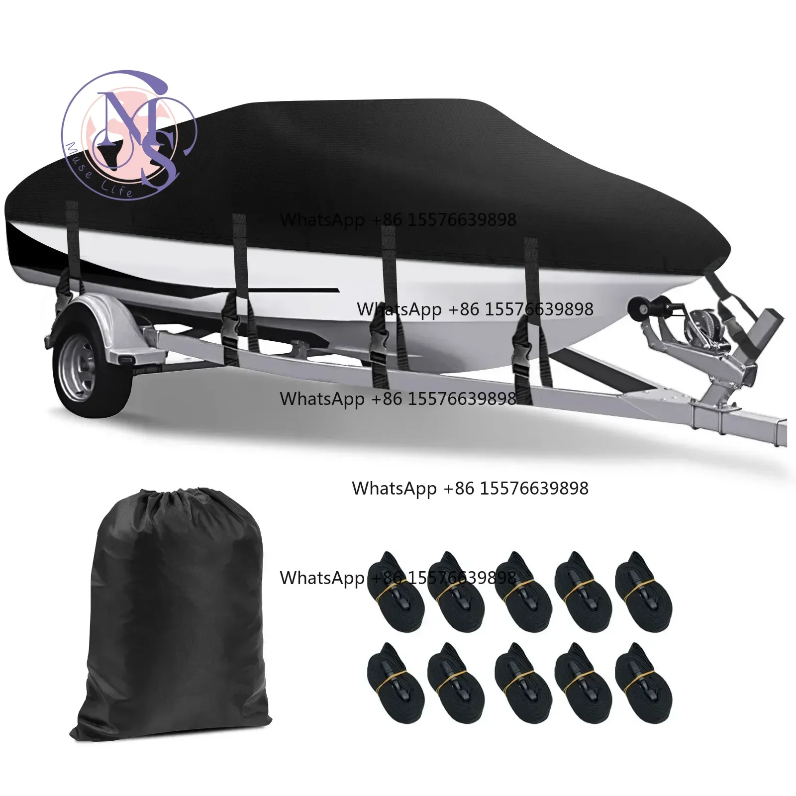 Heavy Duty Waterproof Jumbo Boat Cover, Marine Grade Trailerable Protective Cover