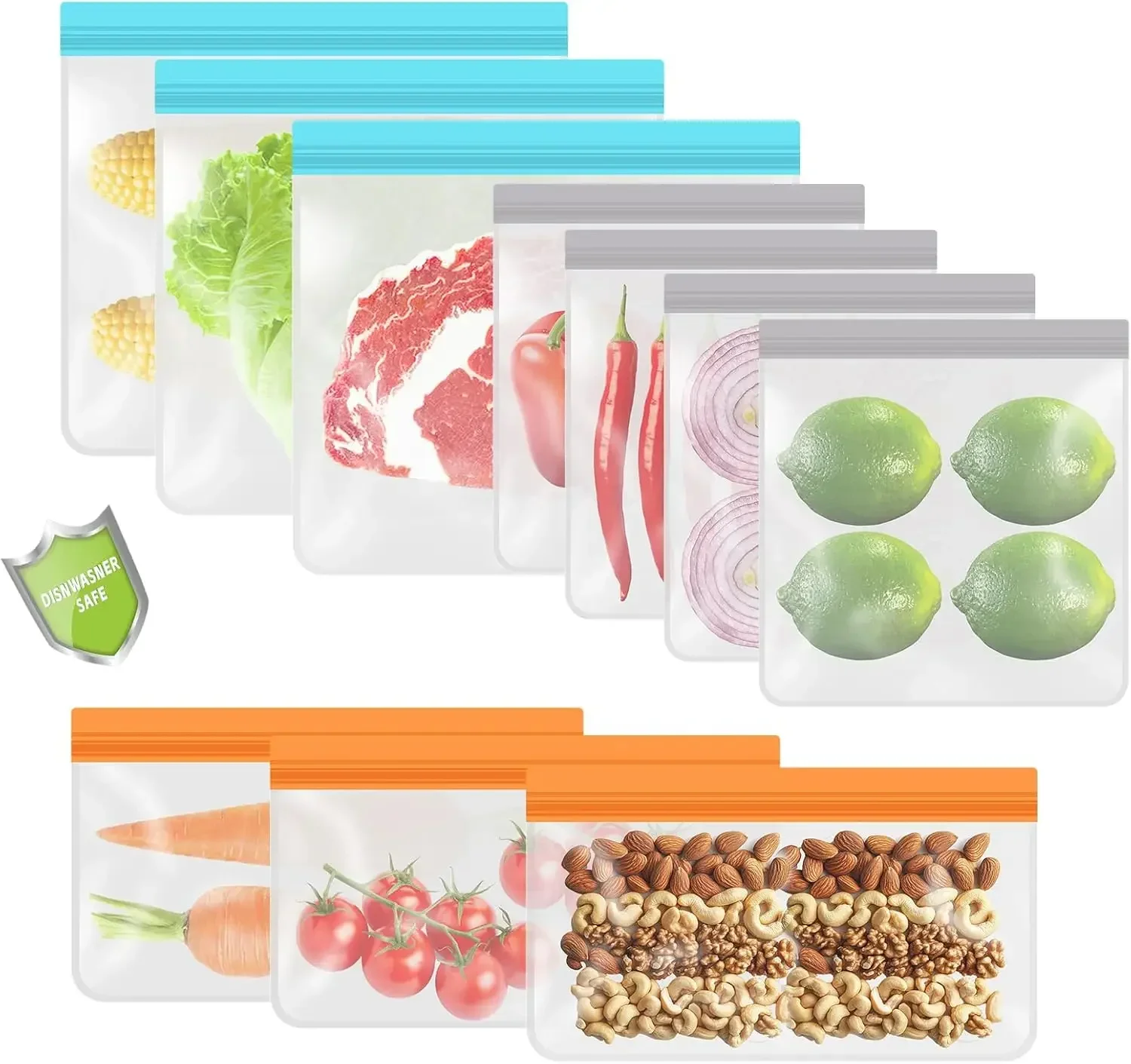 

Leakproof Reusable Freezer Bags, BPA Free, Food Storage for Fruits, Veggies, Snacks, Sandwiches