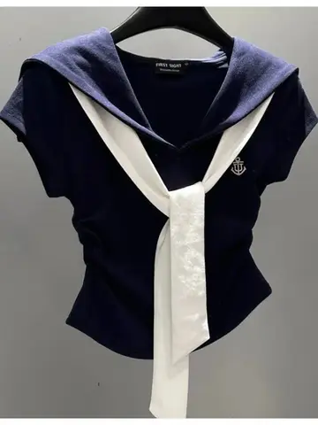 कोरियाई प्रीपी स्टाइल पैचवर्क टी शर्ट महिलाओं के लिए ग्रीष्मकालीन फैशन नाविक कॉलर बैंडेज स्लिम टीज़ सुरुचिपूर्ण कैज़ुअल ट्यूनिक लेडी टॉप नई 10 best sales नाविक शीर्ष - №7