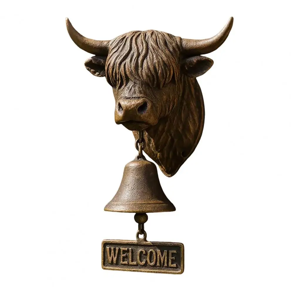 

Highland Cow Welcome Door Bell Rustic Wall Mounted Cute Resin Cow Hanging Bell Decor for Farmhouse Porch Entryway Kitchen
