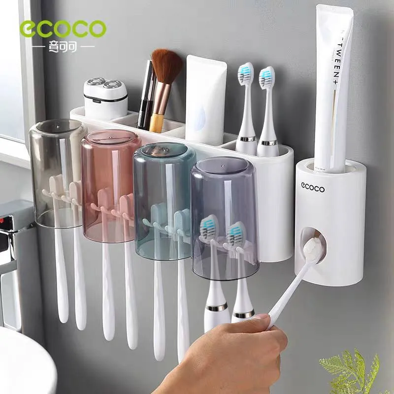 ECOCO Automatic Toothpaste Dispenser  Wall-mounted Toothpaste Holder Rack Punch-free Toothpaste Dispenser Bathroom Accessories