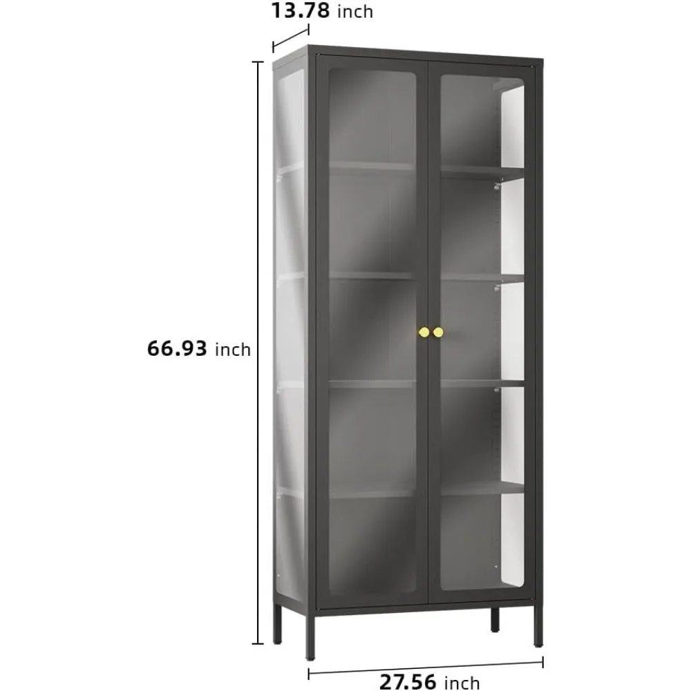خزانة عرض بأبواب زجاجية، خزانة تحف 5 طبقات مع أرفف قابلة للتعديل، 21 حافظة عرض أضواء ملونة يمكنك صنعها بنفسك للتجميع