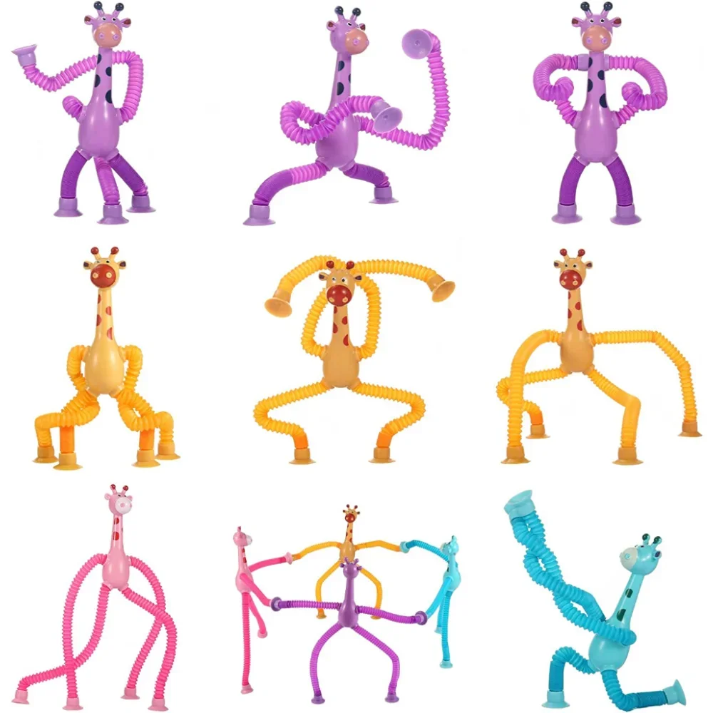 Telescopic Giraffe Fidget Toy Stress Relief Stretchy Tubes Children Suction Cup Toys  Anti-stress Squeeze Sensory Toys Kids Gift