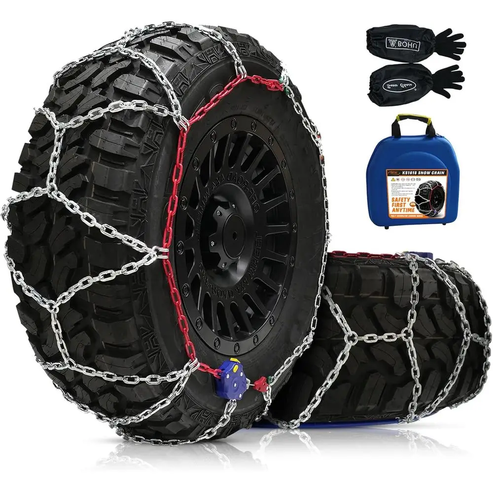 

Quick-Lock Heavy-Duty Manganese Steel Snow Tire Chains for Cars, SUVs, and Trucks - Anti-Skid, 4.5mm, Set of 2 (KS1618)