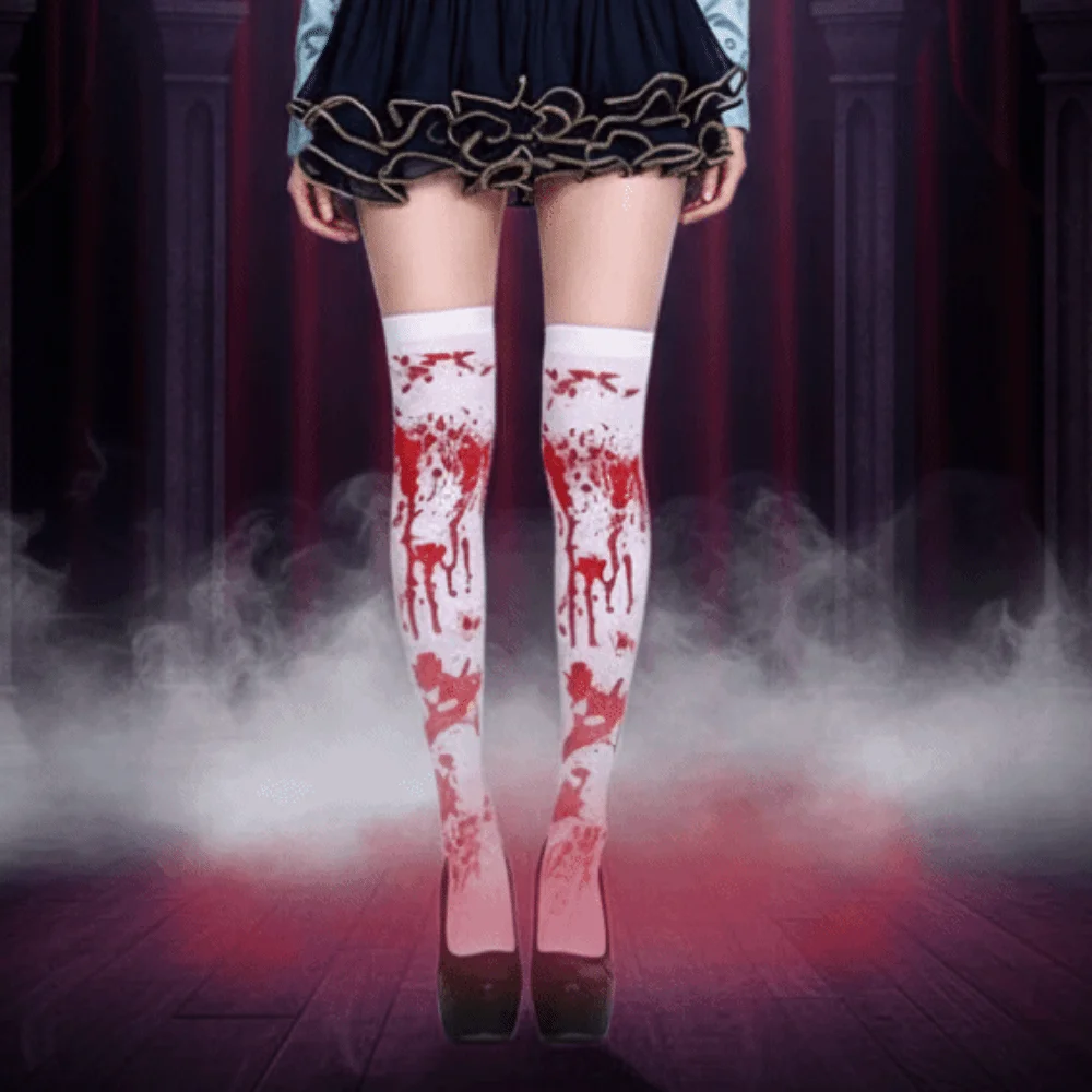 Stretchy Halloween Bloody Cloak Realistic Blood Print Washable Durable Blood Splatter Stockings Breathable Comfortable Fit