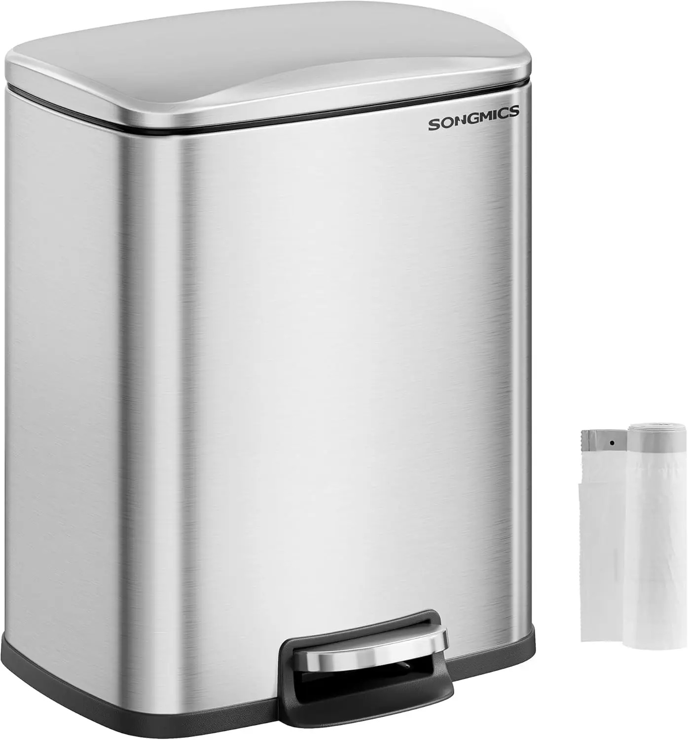 

SONGMICS Trash Can, Garbage Can with Lid, 5.2-Gallon (20L) Step Trash Bin for Kitchen, Stainless Steel, Soft Close and Stays Ope