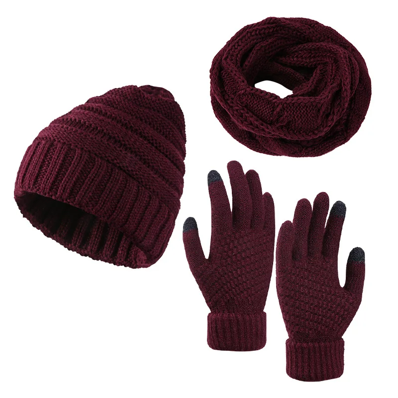 Fashion Knitted Hat, Scarf, Glove, 3-piece Winter Trend Imitation Cashmere Warmth Set Men and Women Clothing Accessories Gift