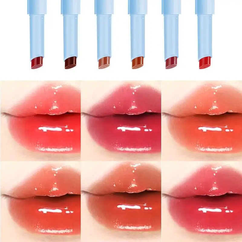 Lápiz labial de gelatina, brillo de labios sólido, brillo de agua, bálsamo labial hidratante duradero, Cosméticos para colorear fáciles de rocío, 6 colores